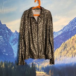 Chico’s Metallic Leopard Print Zip-Up Jacket